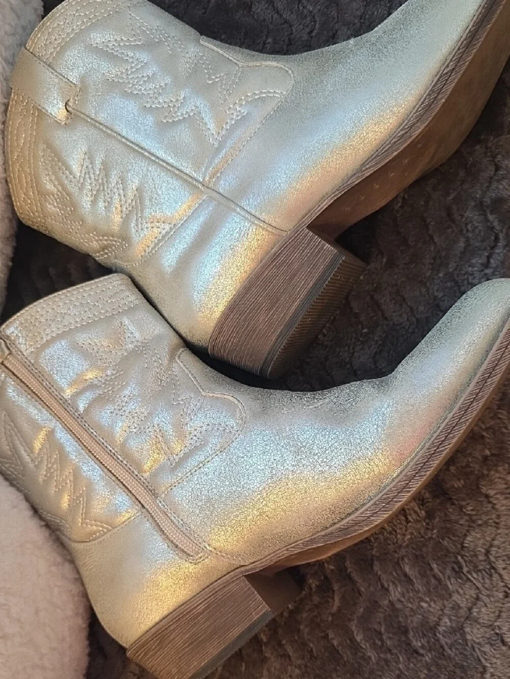 Women's Metallic Silver Western Ankle Boots
